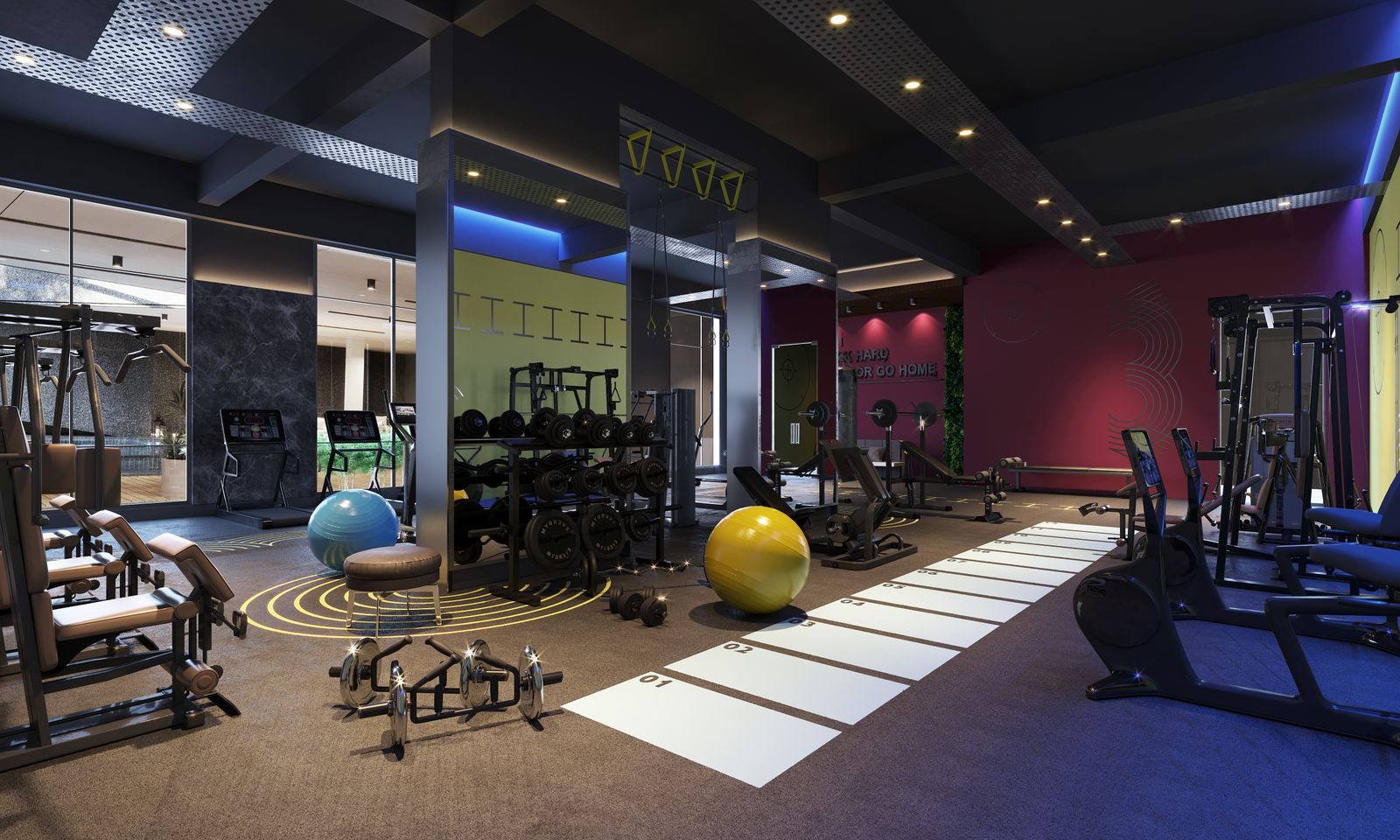Fitnessraum mit verschiedenen Trainingsgeräten